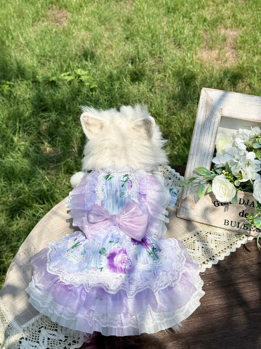 Purple Striped Bow Small Dog Outfit & Cute Dog Clothes