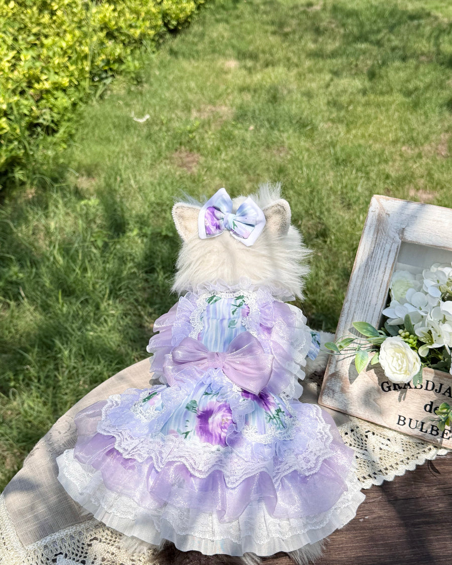Purple Striped Bow Small Dog Outfit & Cute Dog Clothes