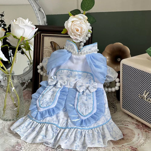 Blue Handmade Cat Dress, Clothes for Small Dogs