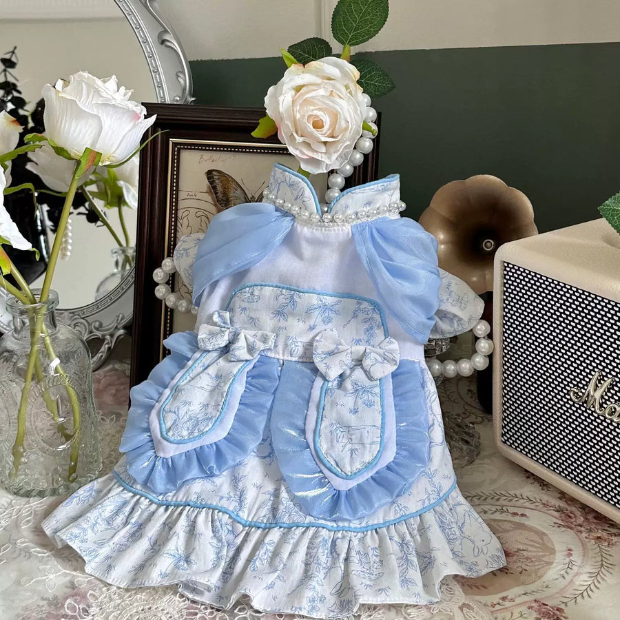 Blue Handmade Cat Dress, Clothes for Small Dogs