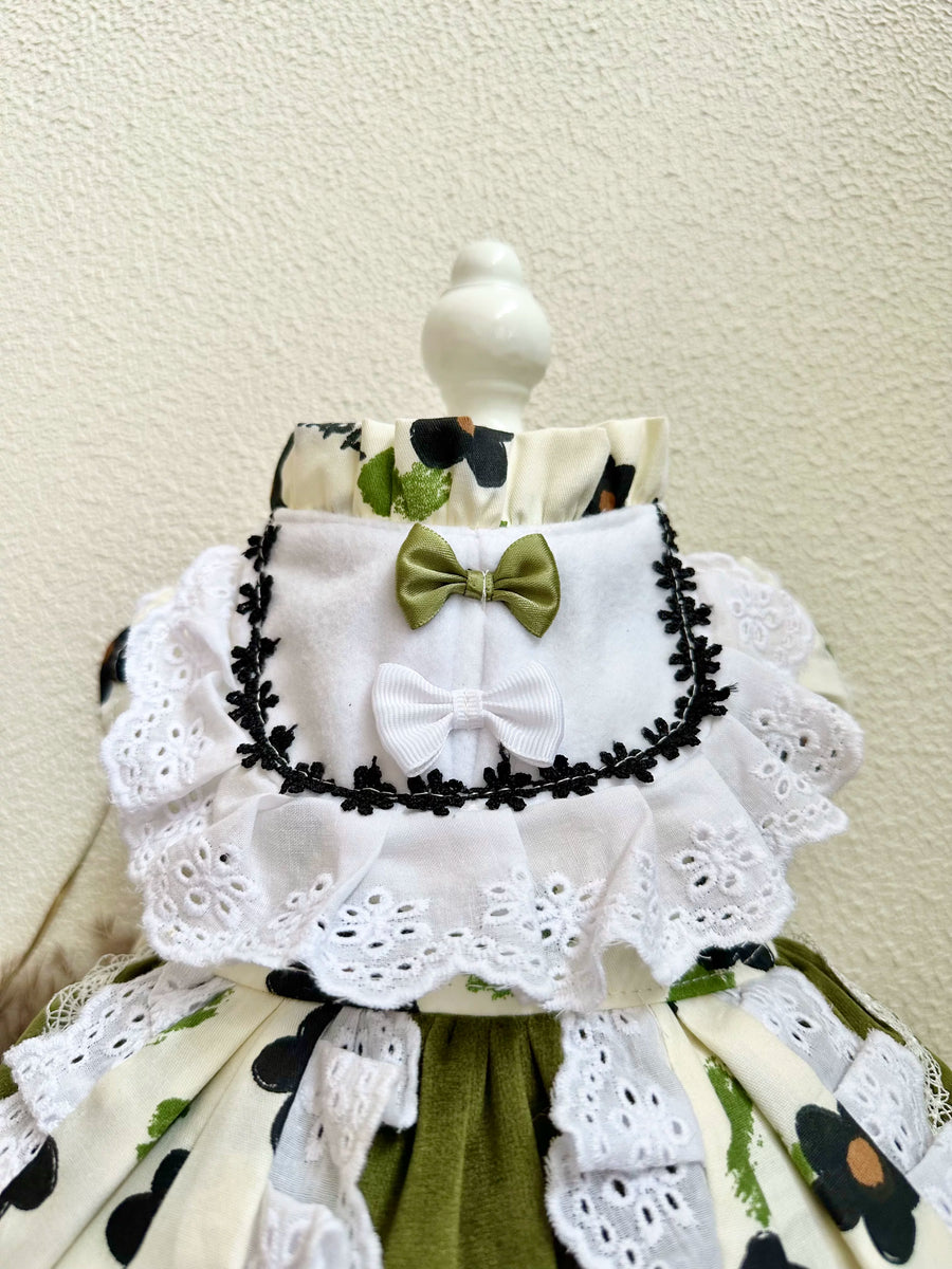 Olive Velvet Flower Cat Clothes, Dog Clothes for Small Dogs