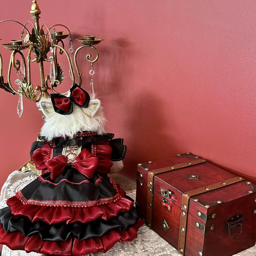 Red Black Starlight Cat Dress, Small Dog Dress