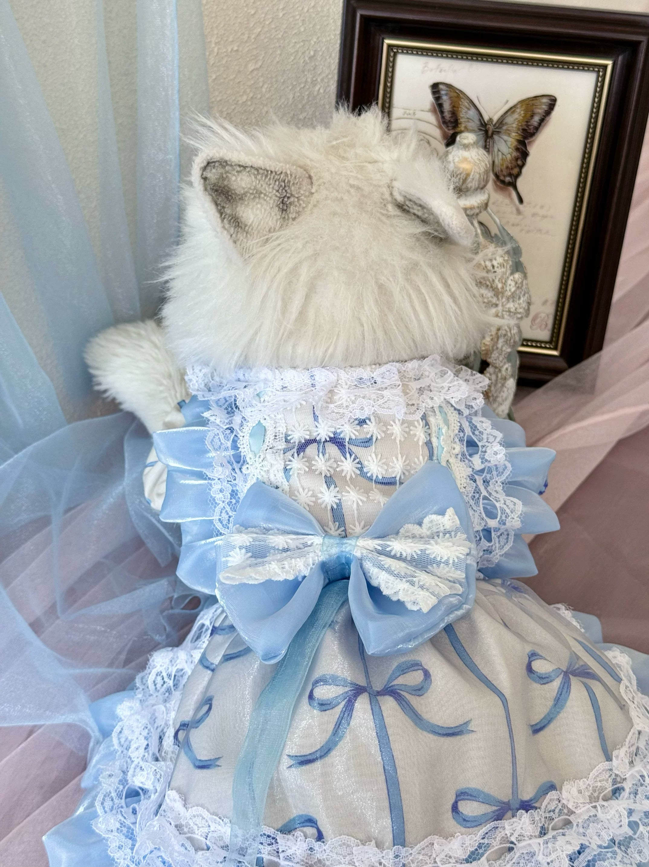 Gray Blue Bow Cat Dress, Dog Clothes for Small Dogs