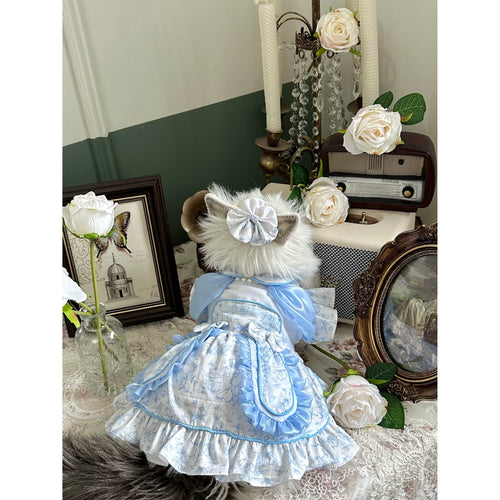 Blue Handmade Cat Dress, Clothes for Small Dogs