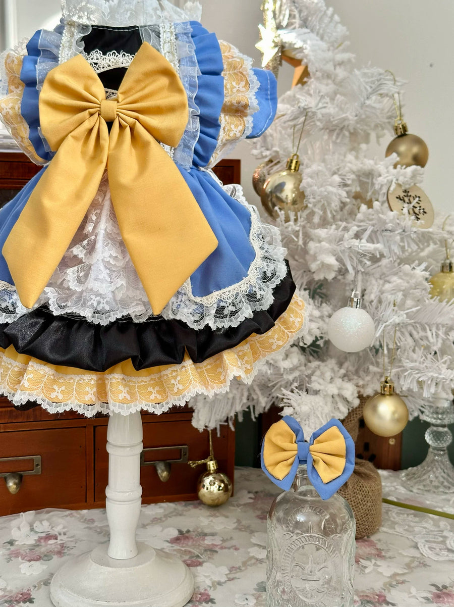 Rontop Yellow Blue Lace Pet Dress for Cats and Small Dogs