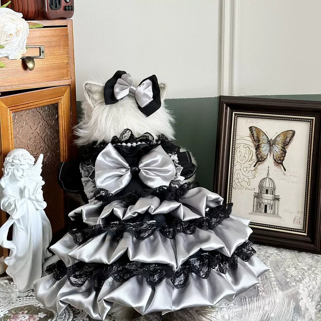 Black Silver Layered Tulle Pet Dress for Dogs and Cats