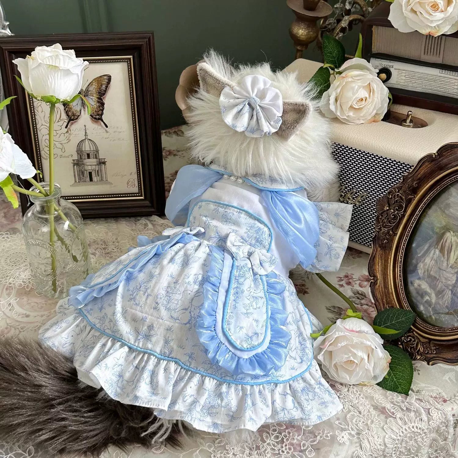 Blue Handmade Cat Dress, Clothes for Small Dogs