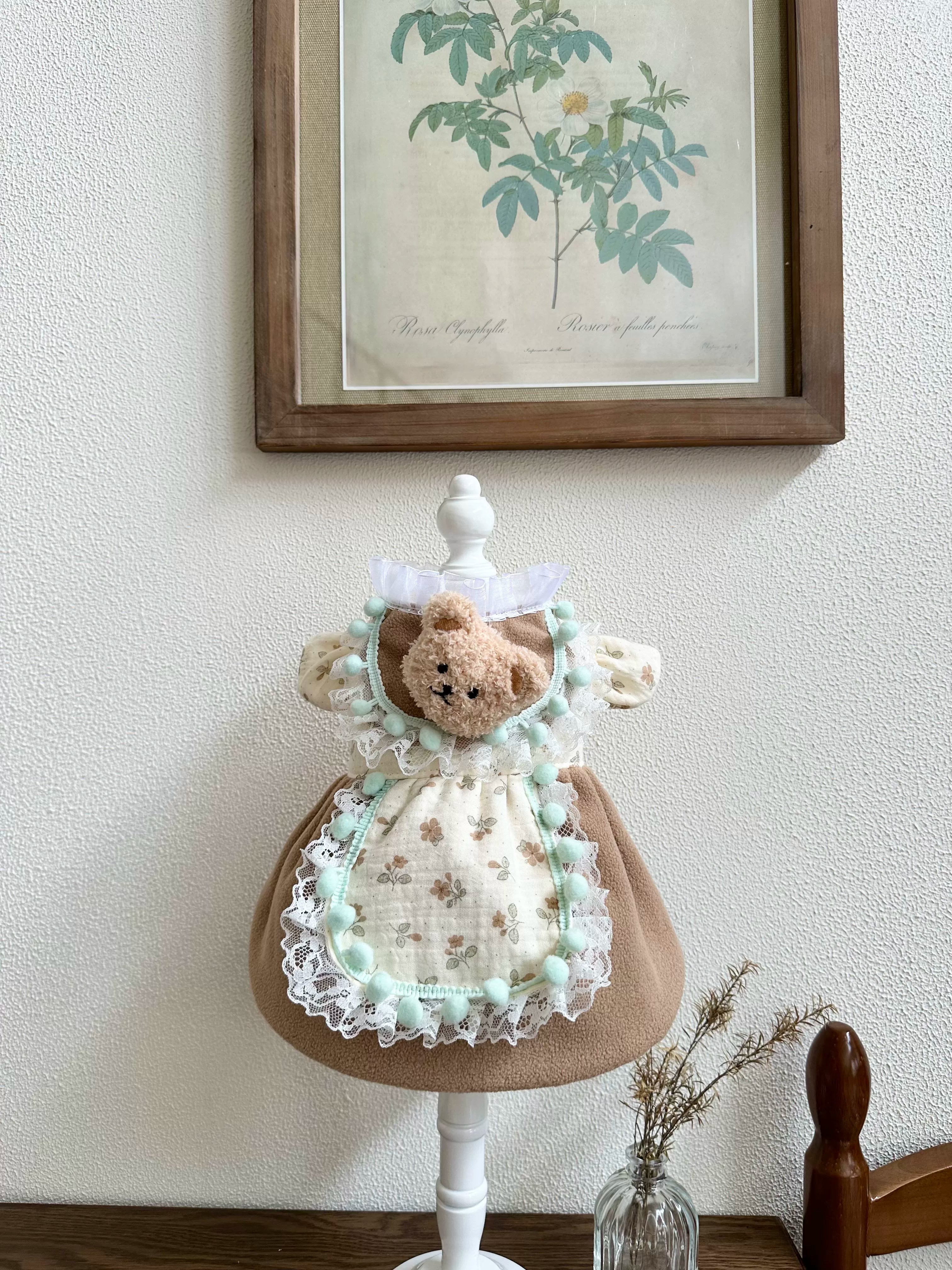 Khaki Bear Fleece Cat Clothes, Cute Dog Clothes Winter Outfit