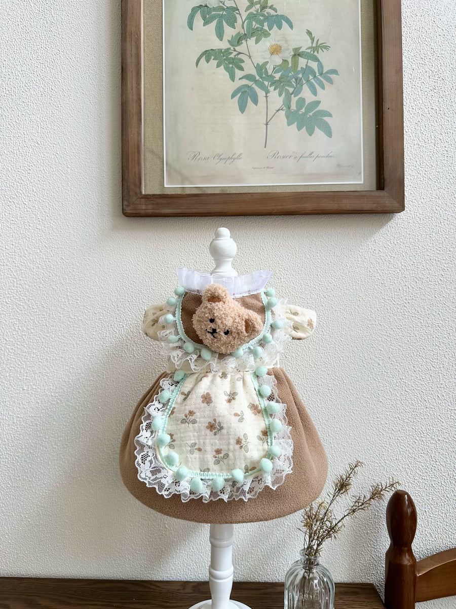 Khaki Bear Fleece Cat Clothes, Cute Dog Clothes Winter Outfit
