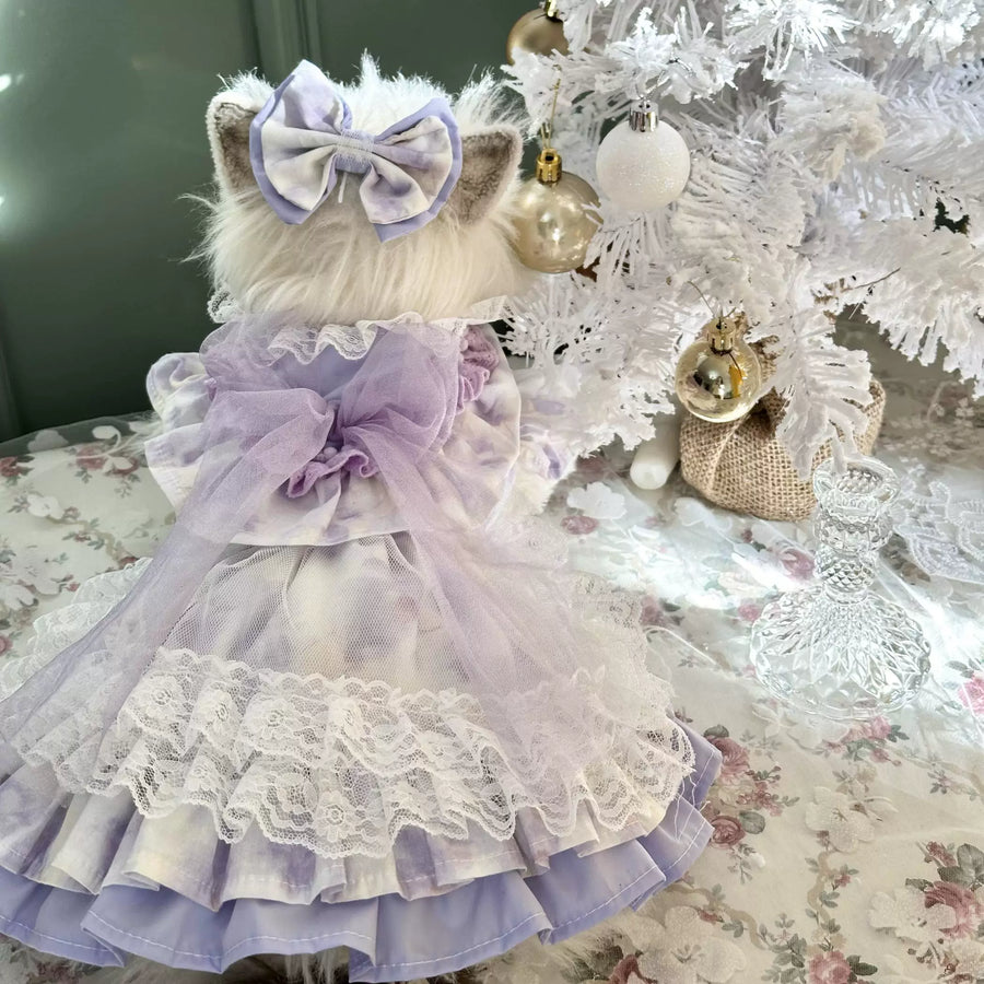 Purple Feather Lace Tulle Pet Dress, Cat Princess Dress - image 4