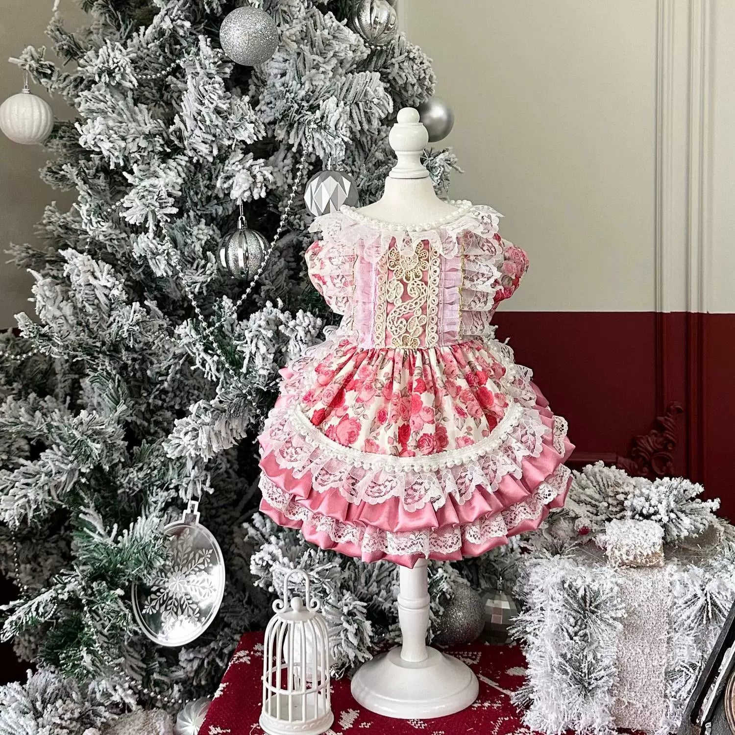 Pink Satin Rose Pet Dress for Cats and Small Dogs - Image 2