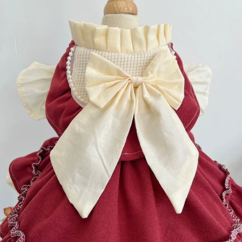 Sweet Bow Sleeve Cat Dress, Cute Dog Clothes Party Outfit