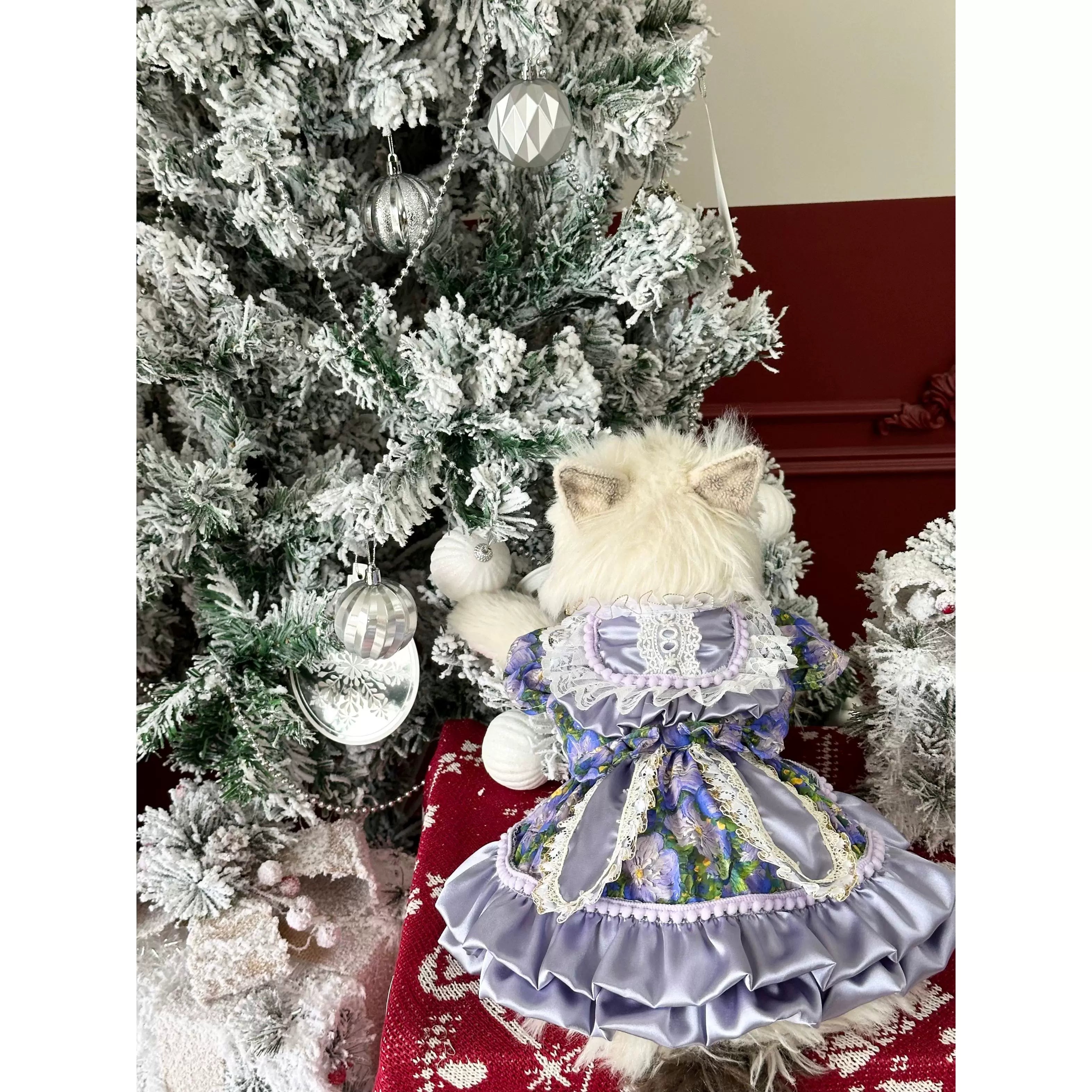 Purple Satin Bunny Ear Cat Outfit, Cute Dog Clothes