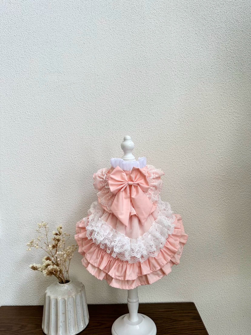 Pink Lace Lolita Cat Princess Dress, Dog Clothes for Small Dogs