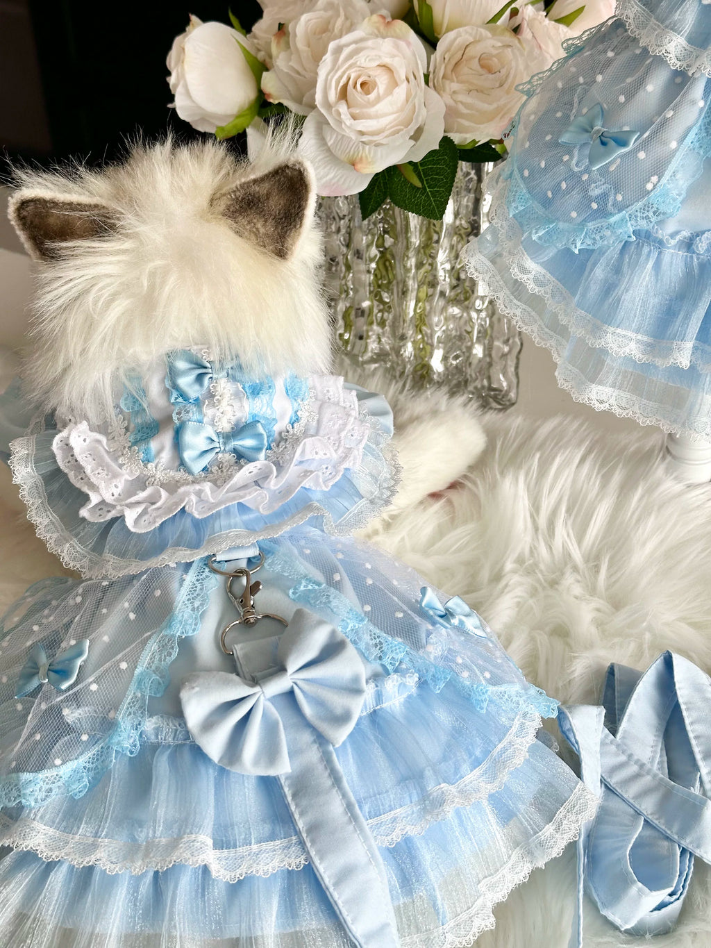 Fresh Blue Gauze Pet Dress for Small Dogs and Cats