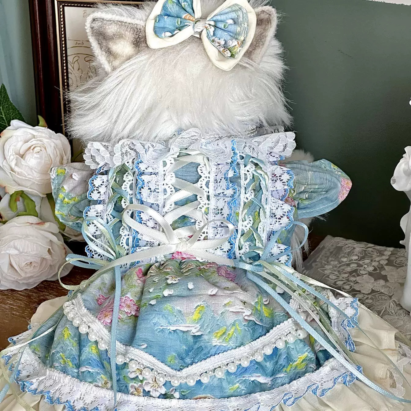 Water Lily Pearl Cat Dress, Cat Apparel
