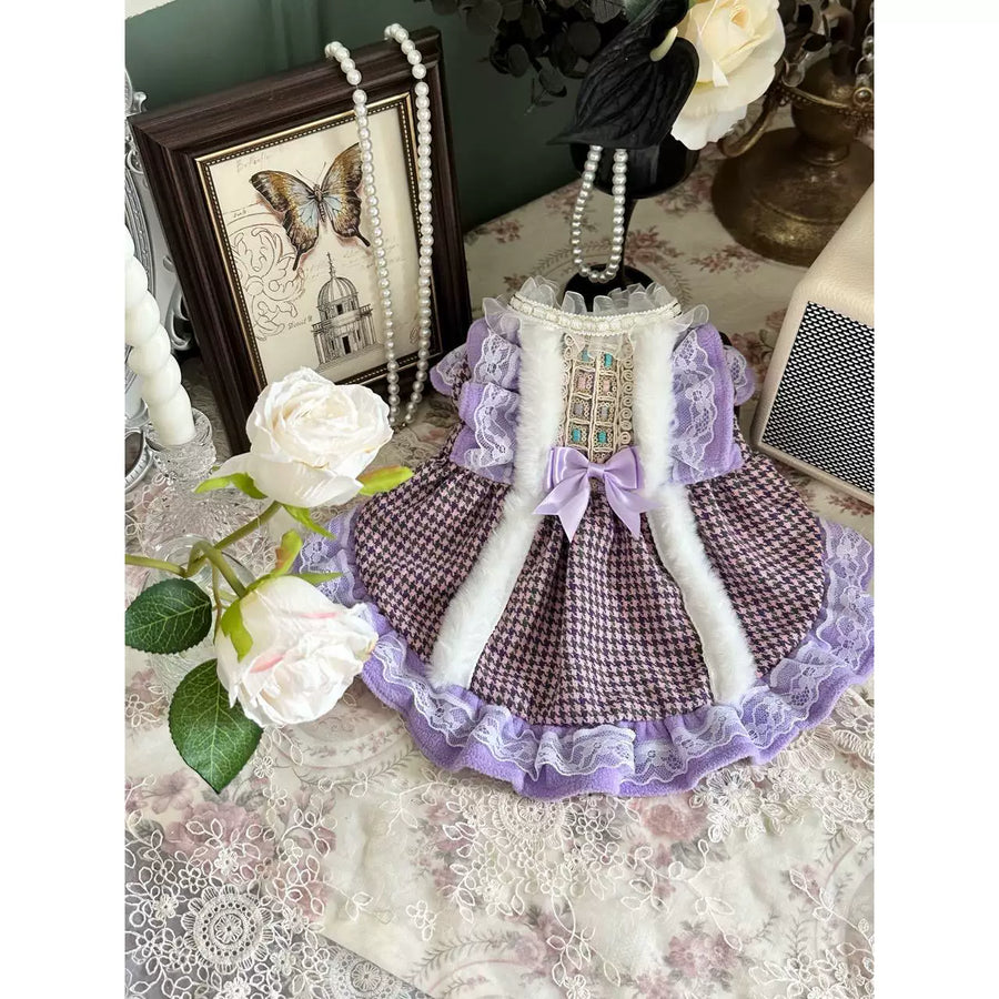 Purple Houndstooth Cat Clothes, Clothes for Small Dogs