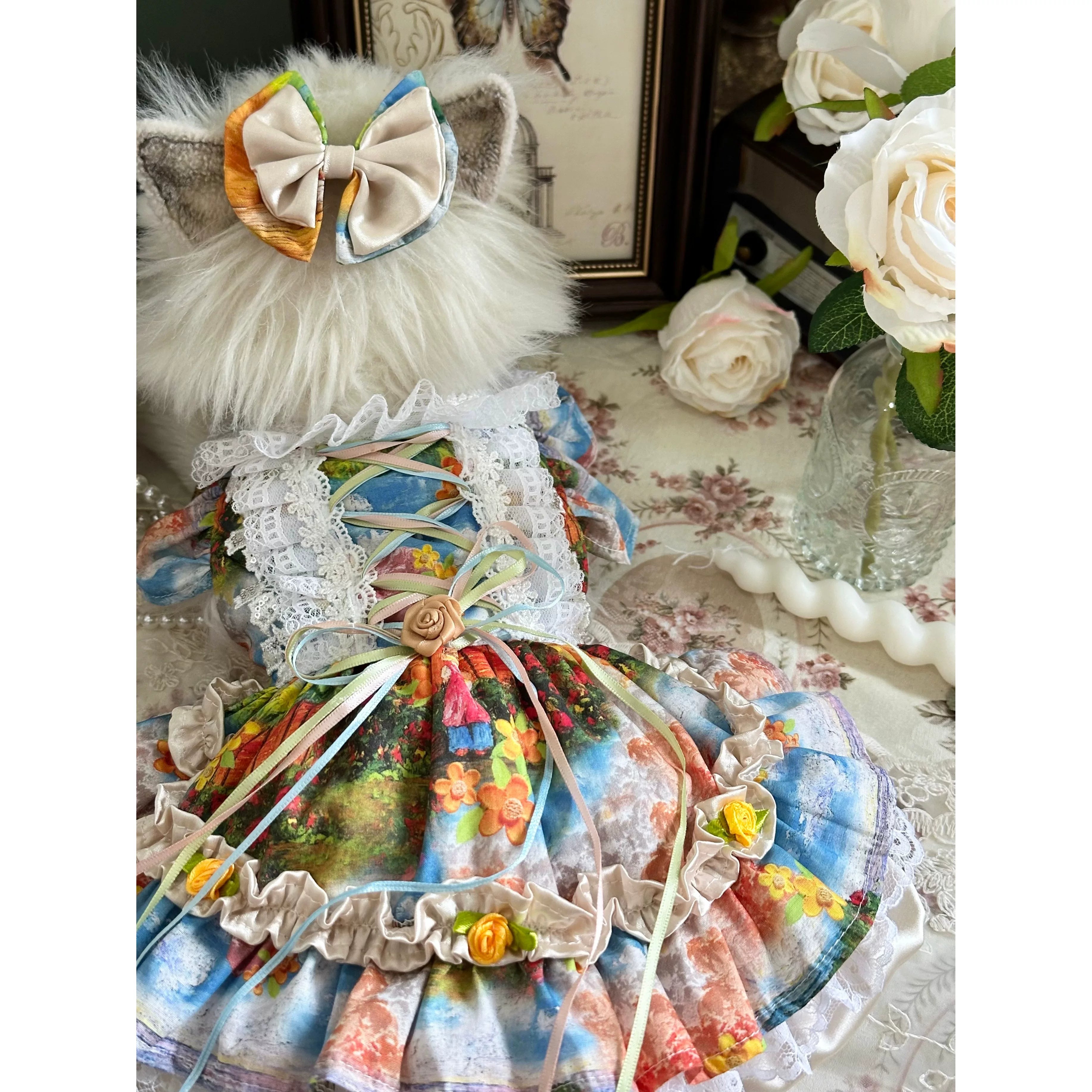 French Garden Painting Pet Dress for Cats and Small Dogs - Image 5