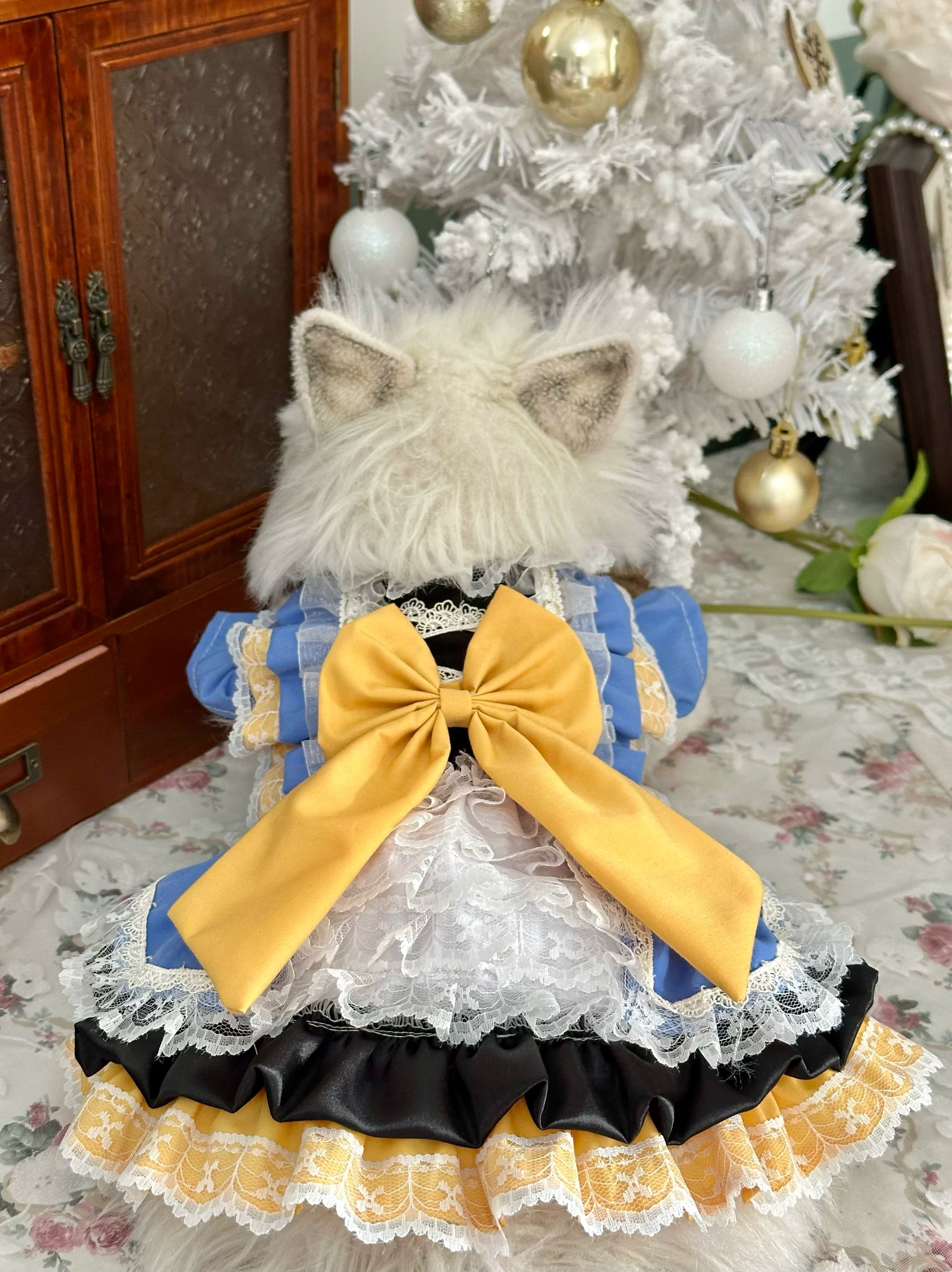Rontop Yellow Blue Lace Pet Dress for Cats and Small Dogs