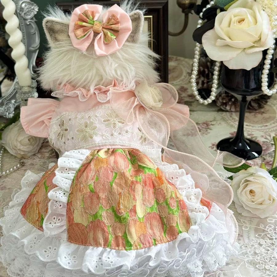 Butterfly Floral Cat Dress, Clothes for Small Dogs