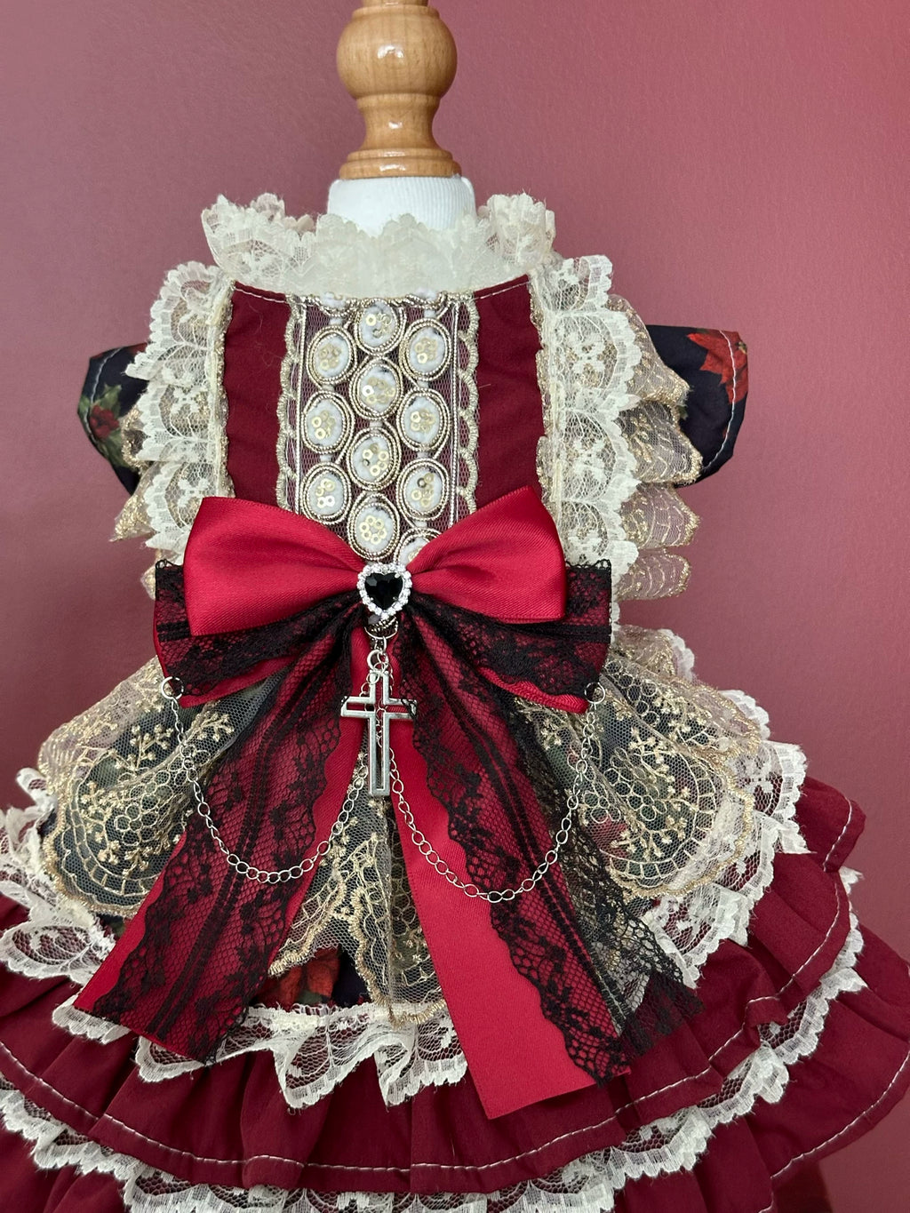 Golden Holiday Palace Pet Dress for Small Dogs and Cats