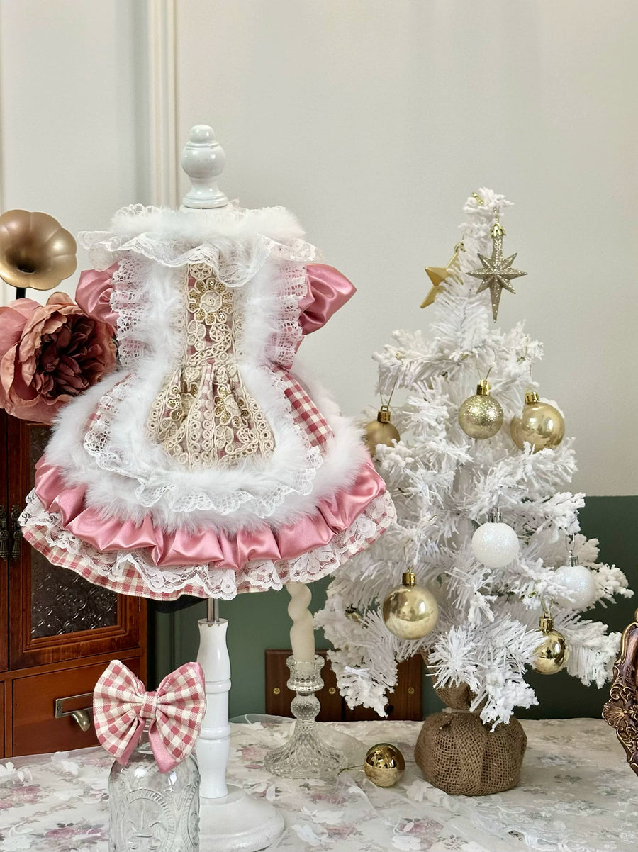 Warm Pink Plaid Cat Winter Clothes, Small Dog Dress