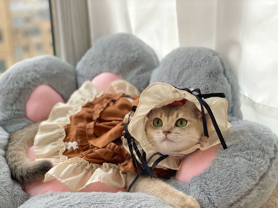 Khaki Bunny Lolita Cat Princess Dress, Dog Clothes for Small Dogs