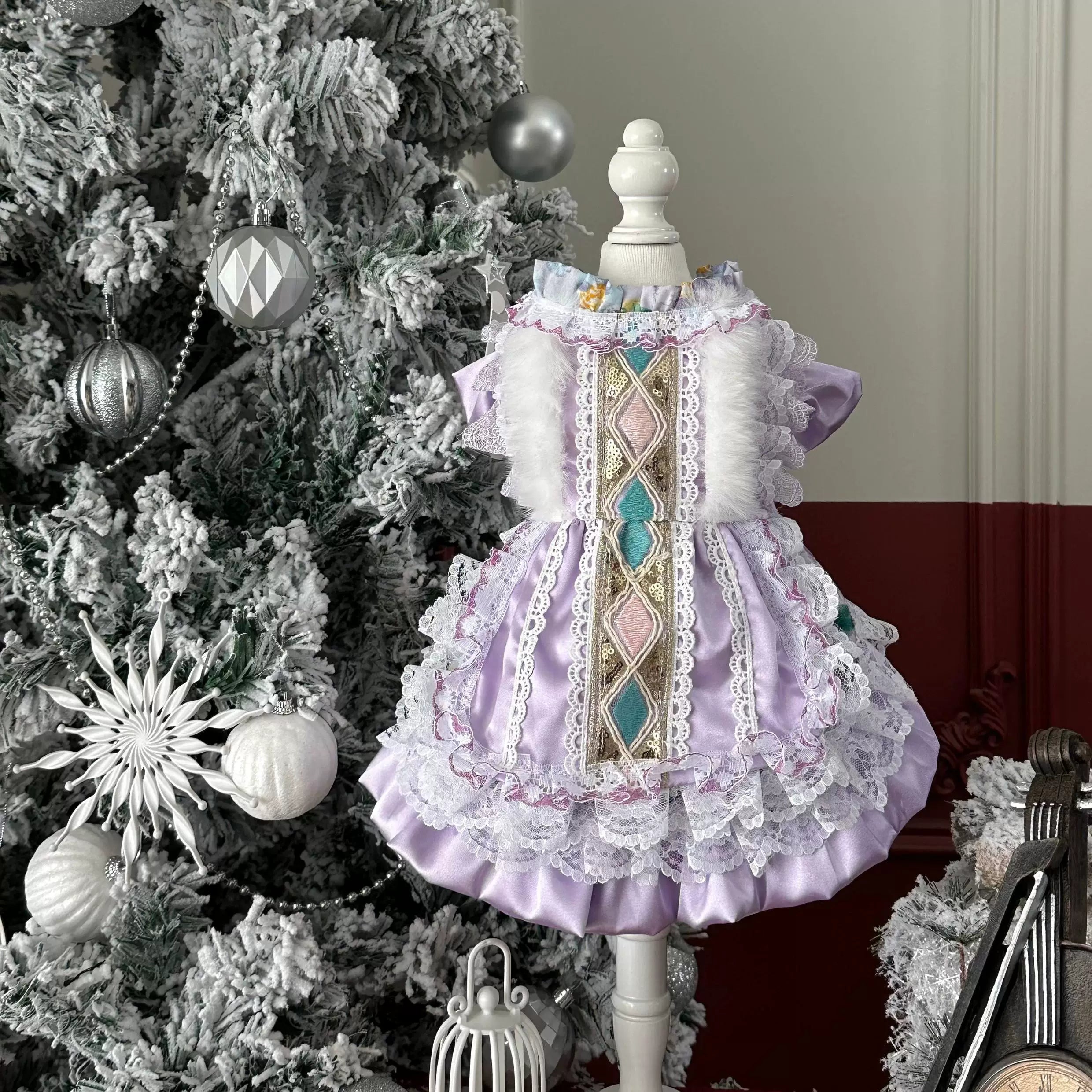 Purple Lace Satin Cat Dress, Small Dog Dress