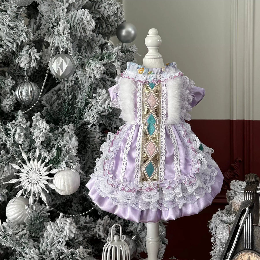 Purple Lace Satin Cat Dress, Small Dog Dress