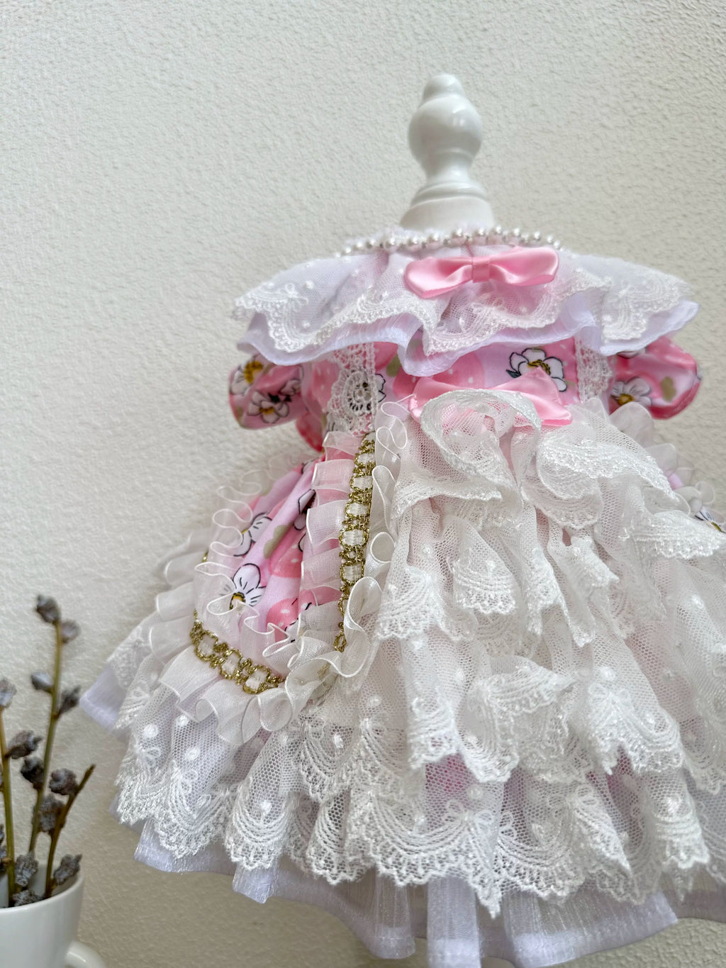 Pink Lace Cat Birthday Outfit, Cat Princess Dress Party Look