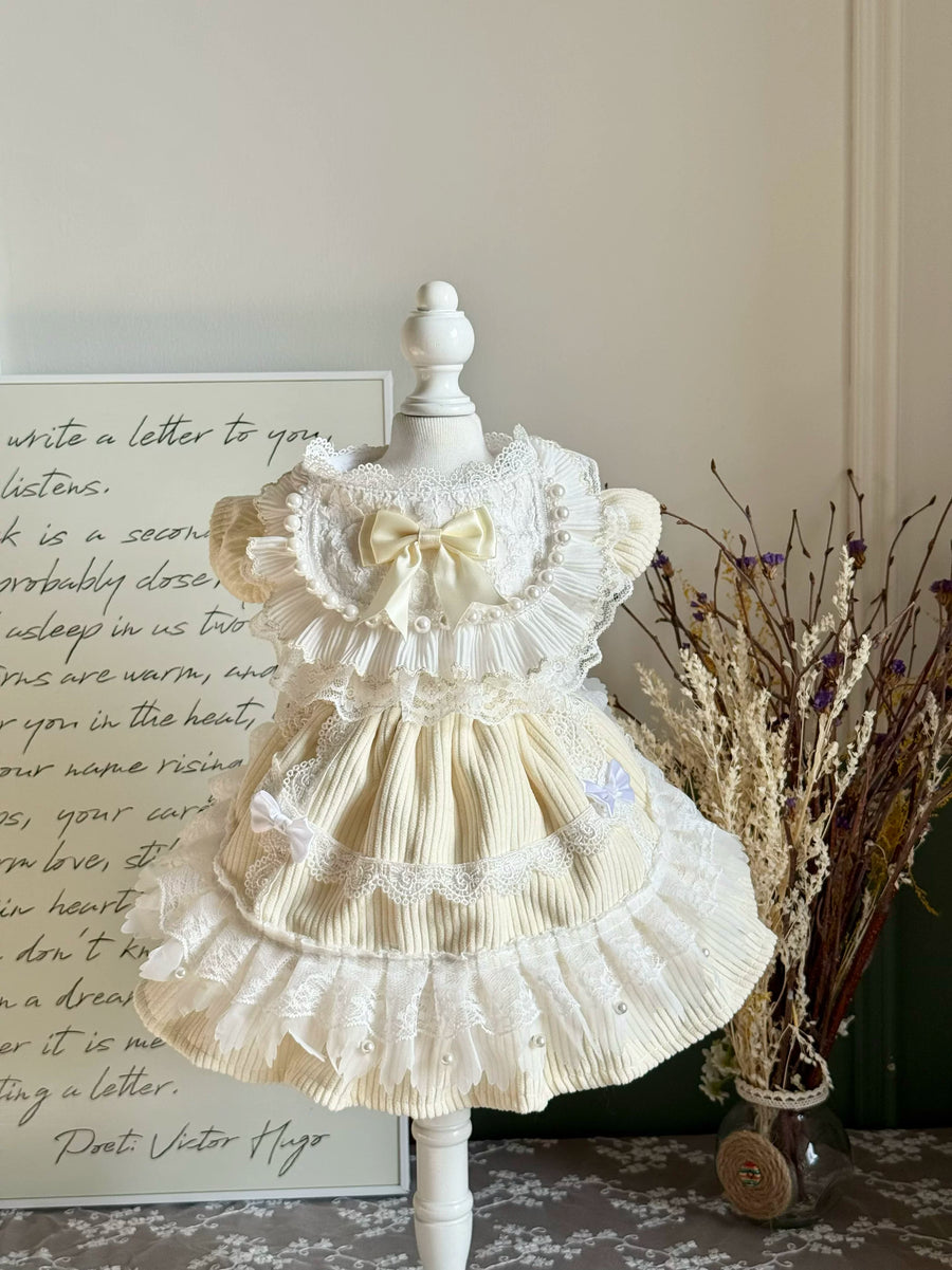 Cream Birthday Cat Dress, Warm Small Dog Clothes