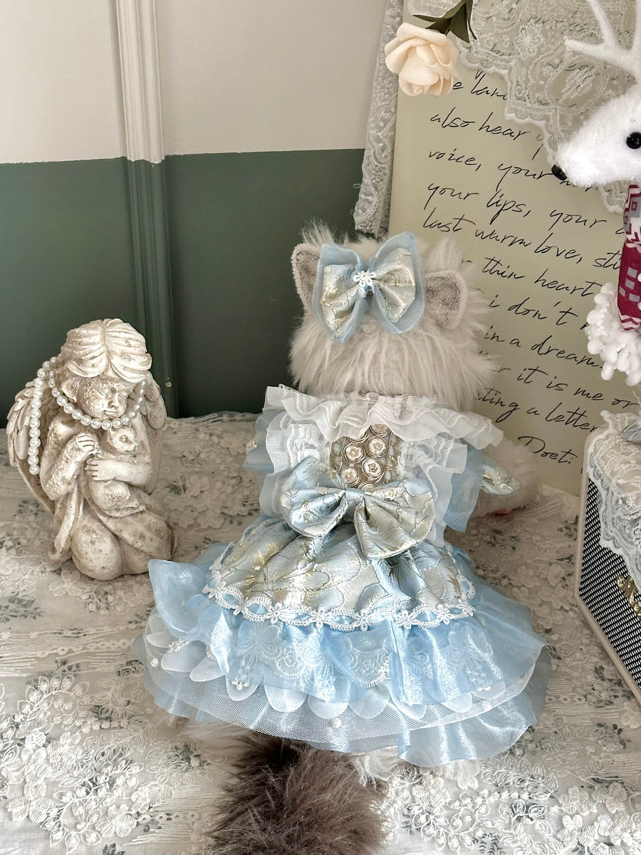 Aqua Satin Lolita Cat Dress, Princess Pet Outfit