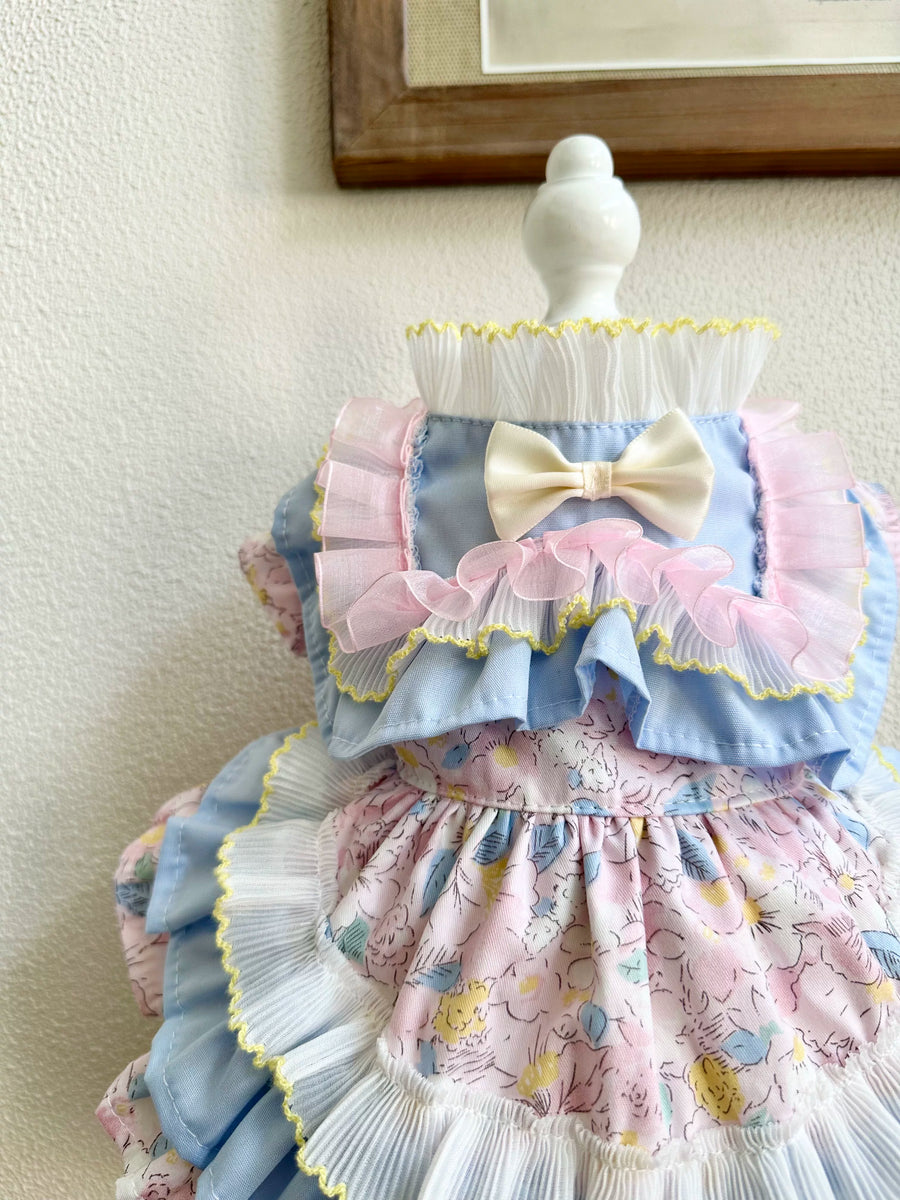 Blue Pink Ruffle Cat Dress, Dog Clothes for Small Dogs