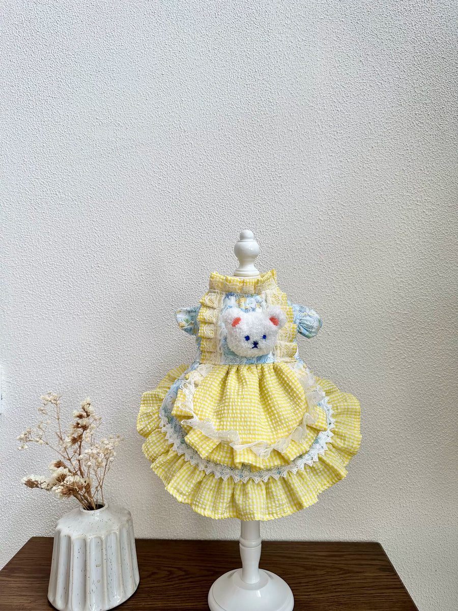 Yellow Bear Cat Dress, Cute Dog Clothes Winter Outfit