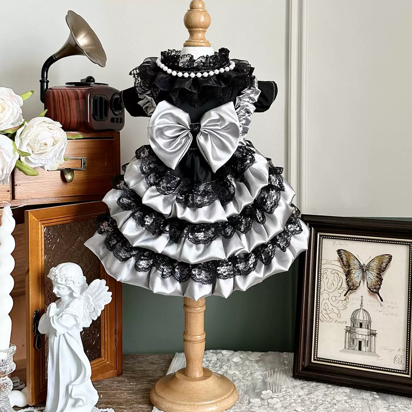 Black Silver Layered Tulle Pet Dress for Dogs and Cats
