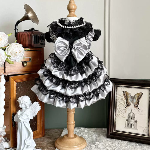 Black Silver Layered Tulle Pet Dress for Dogs and Cats