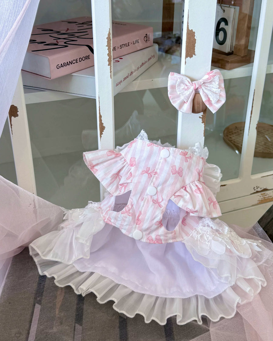 Striped Bow Cat Dress, Cute Small Dog Outfit