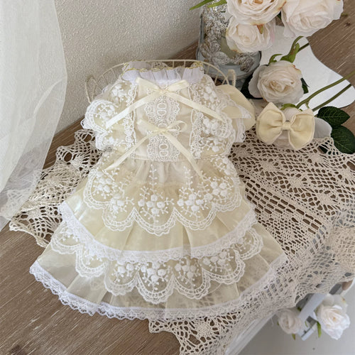 Beige Iridescent Lace Pearl Pet Dress for Cats and Small Dogs - Image 2