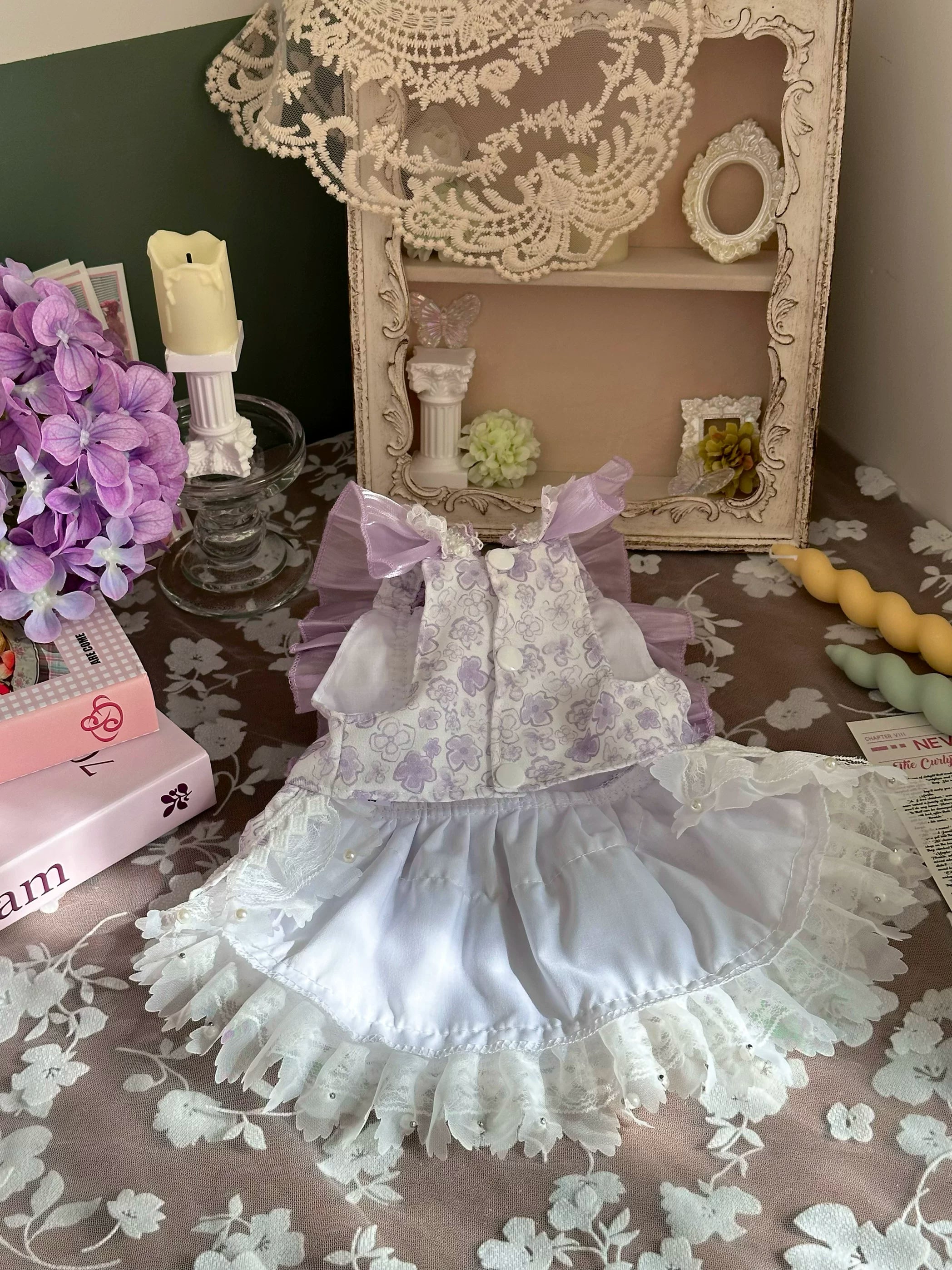 Purple Floral Summer Cat Dress, Small Dog Dress