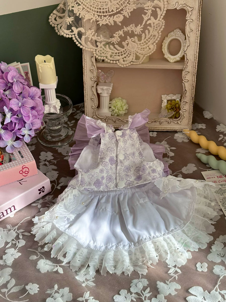 Purple Floral Summer Cat Dress, Small Dog Dress