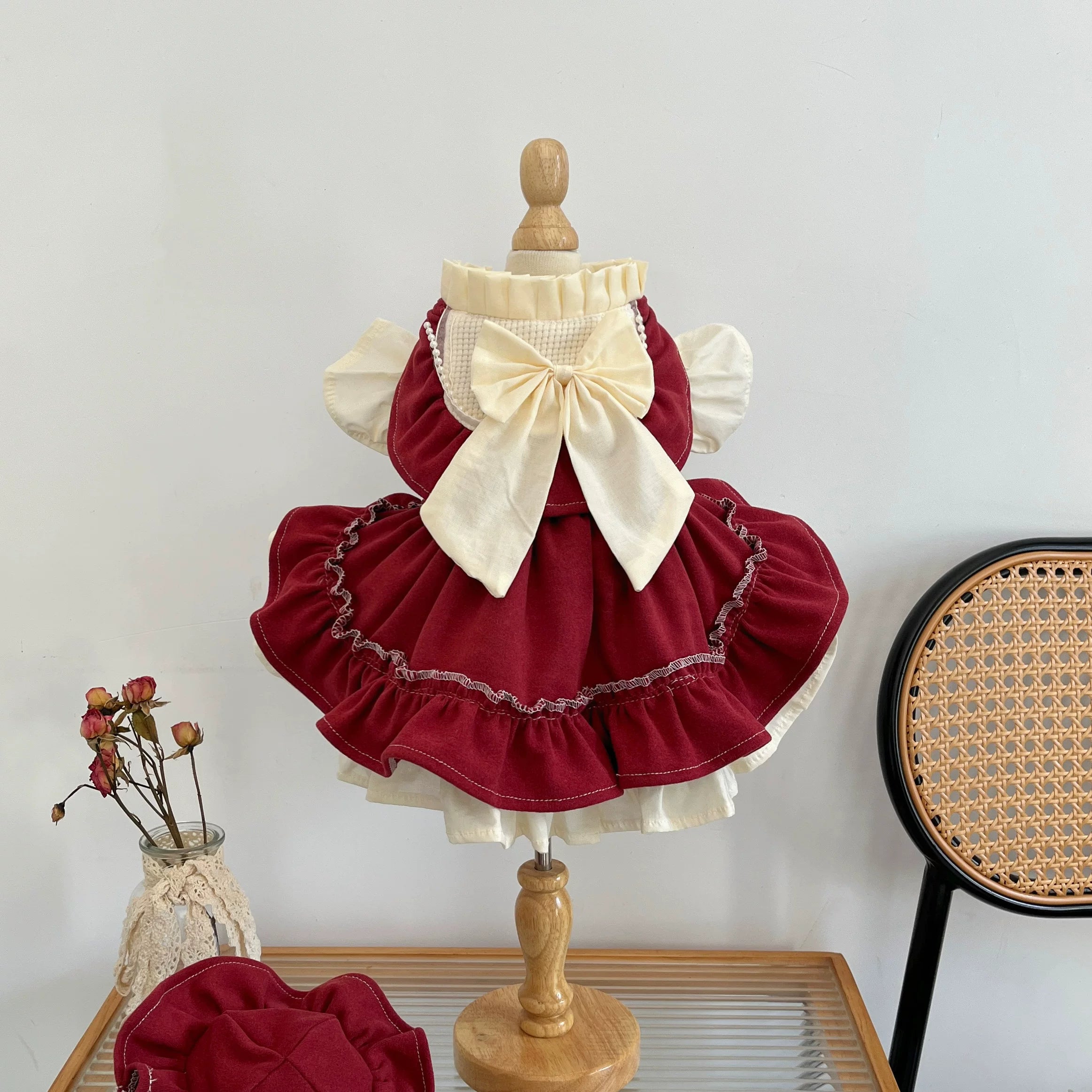 Sweet Bow Sleeve Cat Dress, Cute Dog Clothes Party Outfit