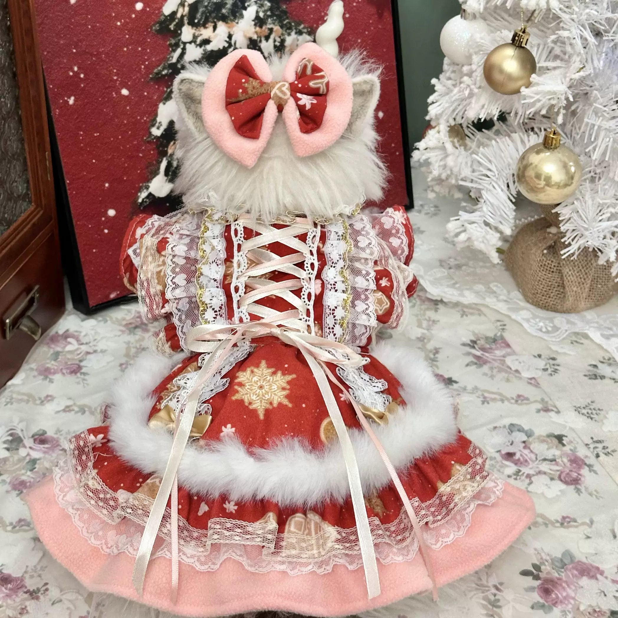 Red Christmas Cat Dress, Dog Christmas Outfit