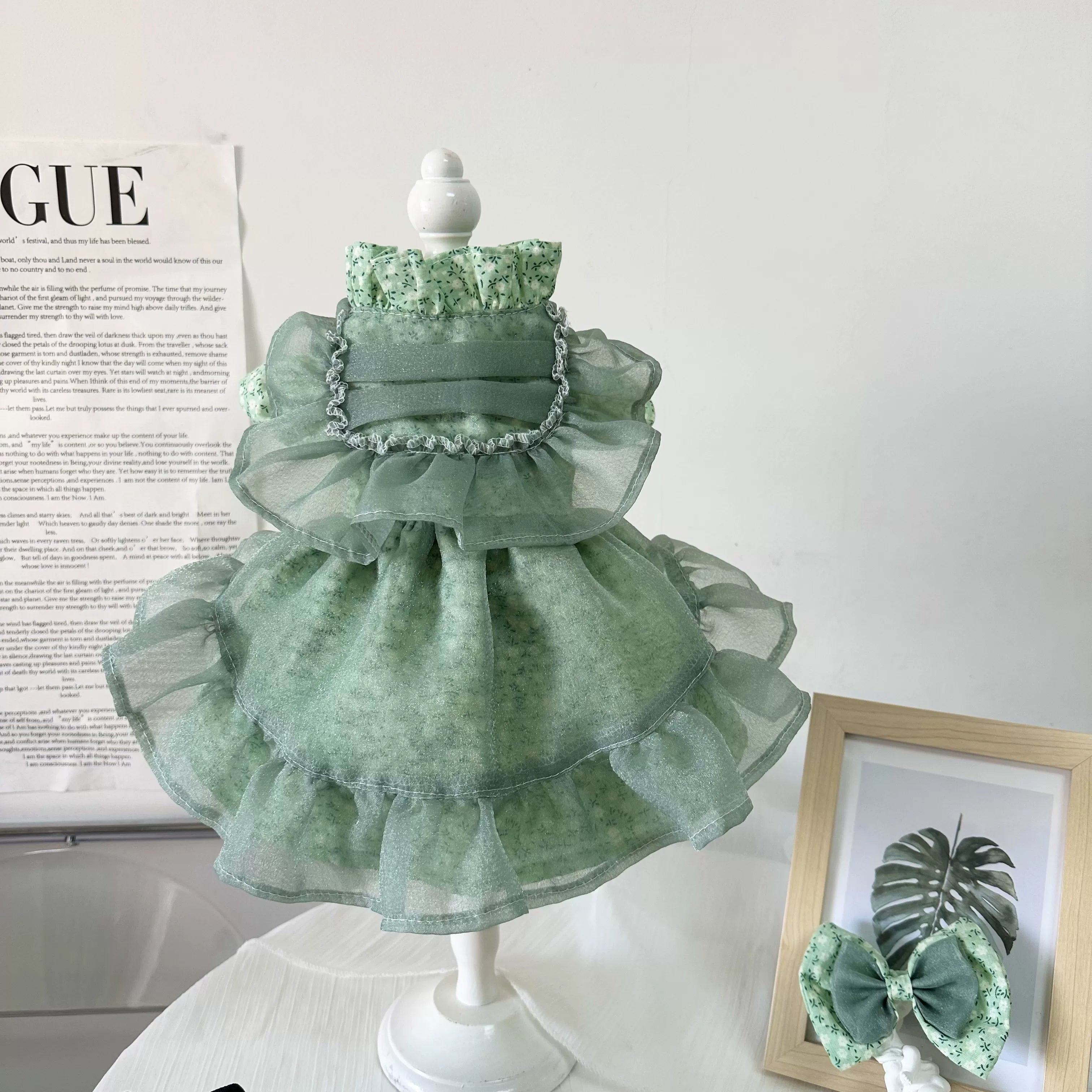 Green Floral Cat Dress, Cute Small Dog Clothes Outfit