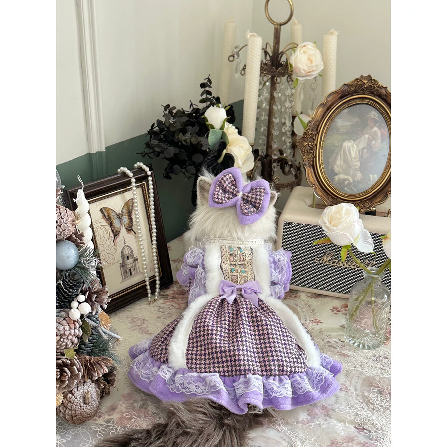 Purple Houndstooth Cat Clothes, Clothes for Small Dogs