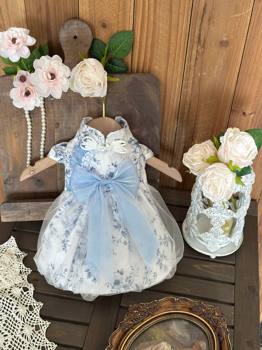 Blue Porcelain Tulle Cat Dress, Cat Birthday Outfit