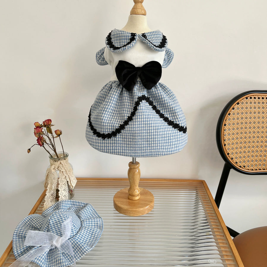 Blue White Bow Cat Dress, Clothes for Small Dogs Outfit