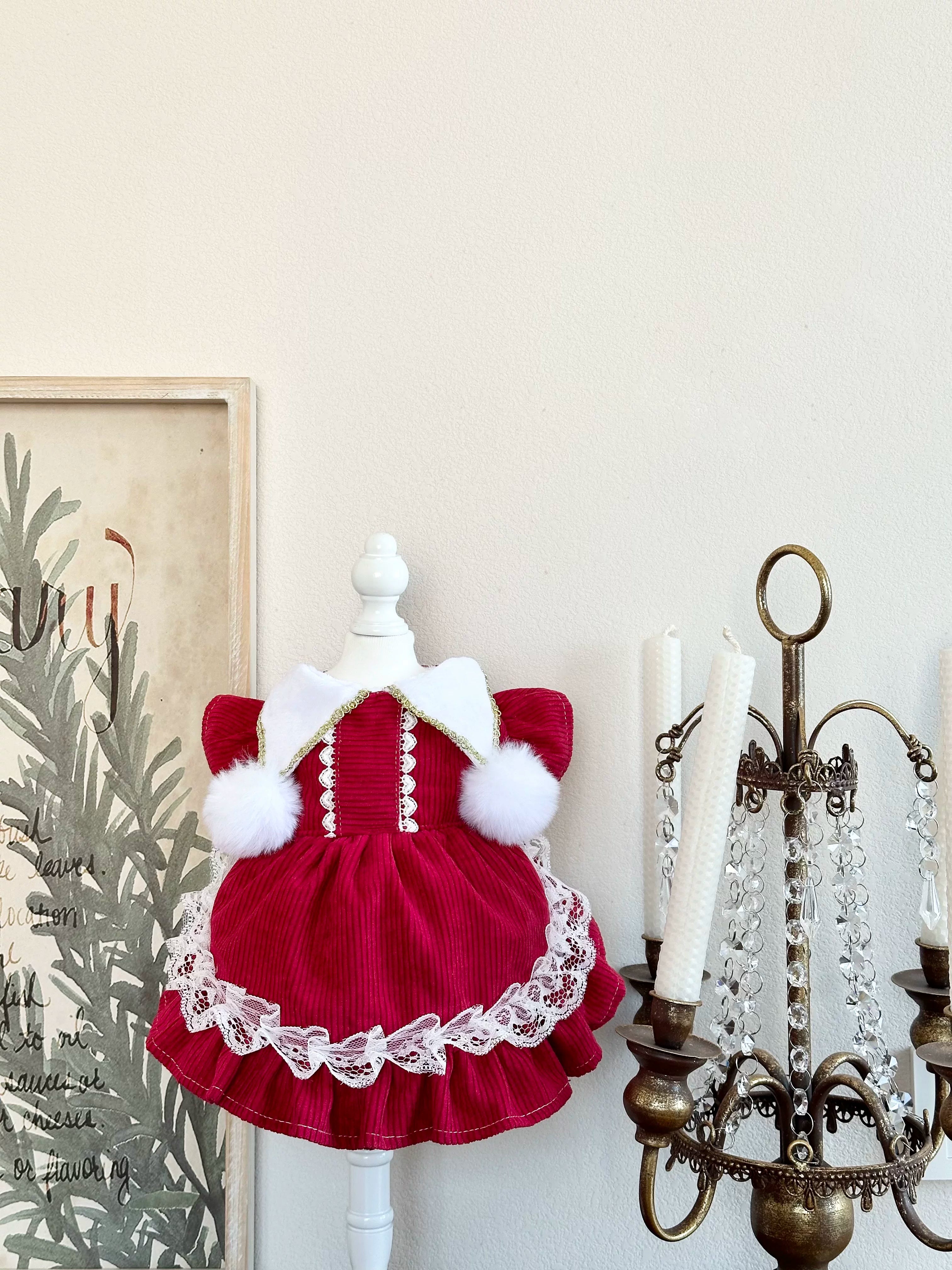 Red Corduroy New Year Cat Birthday Outfit, Dog Birthday Dress - image 9