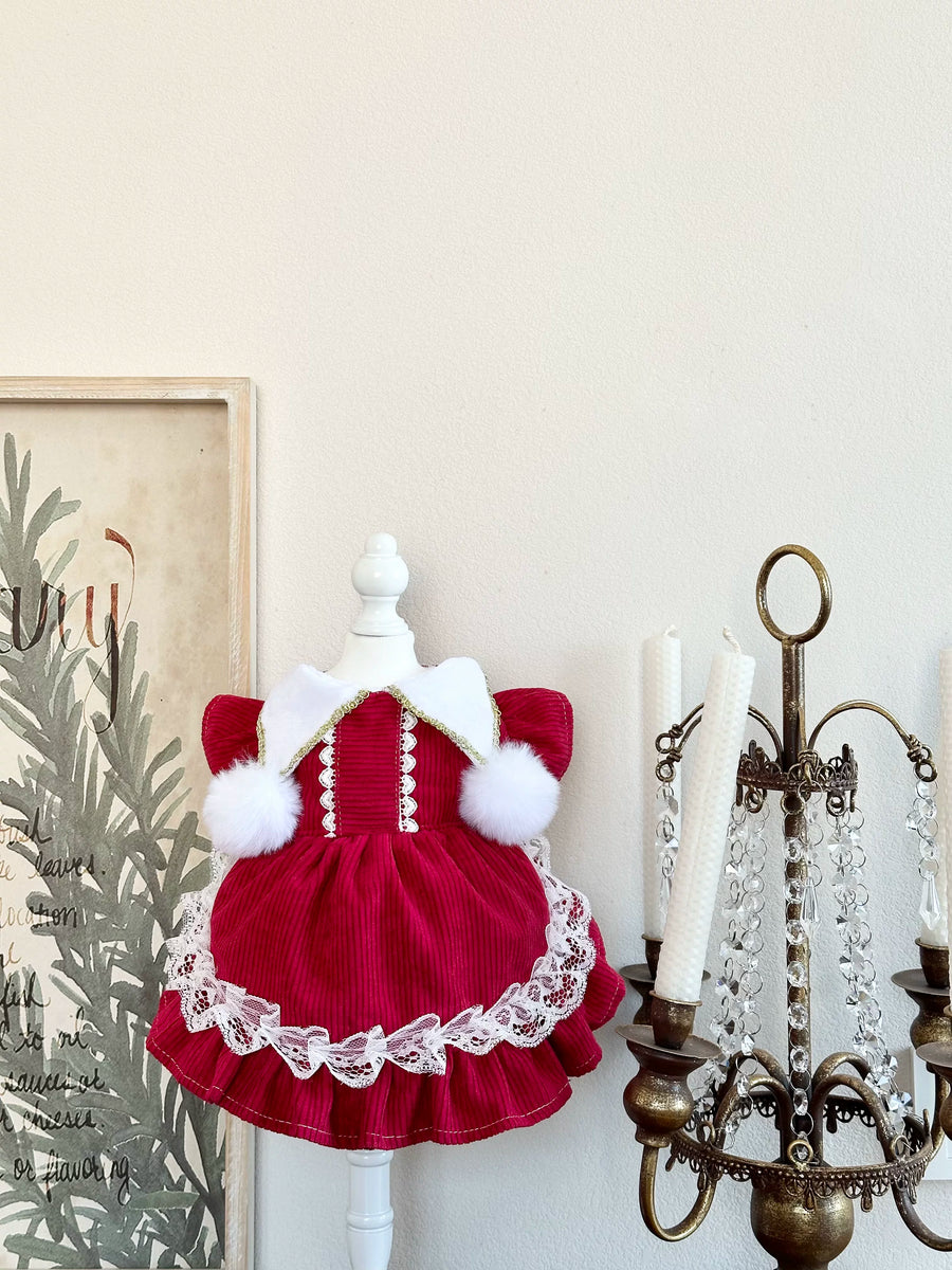 Red Corduroy New Year Cat Birthday Outfit, Dog Birthday Dress - image 9