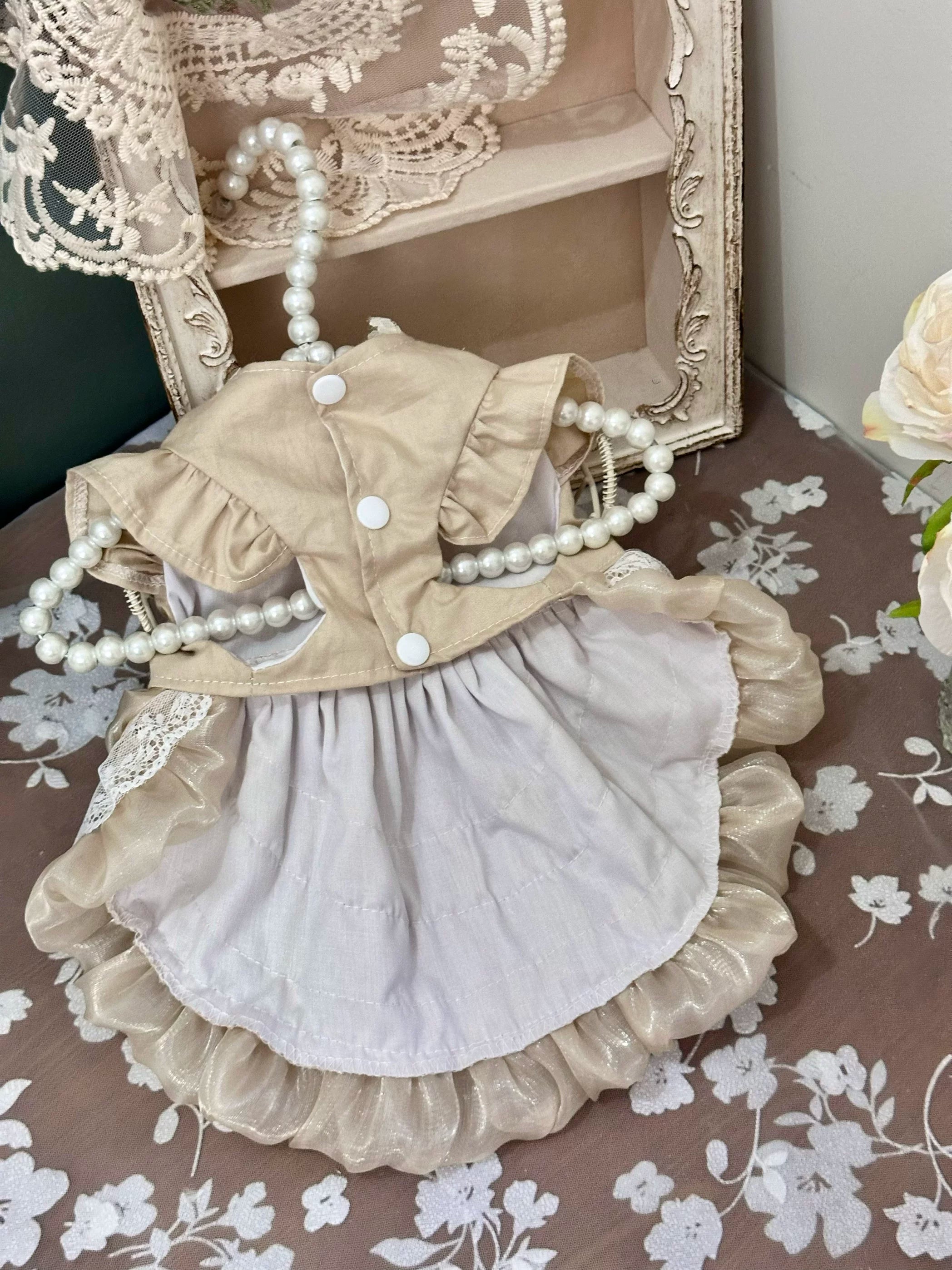 Vintage Gold Mesh Cat Wedding Outfit, Elegant Pet Dress