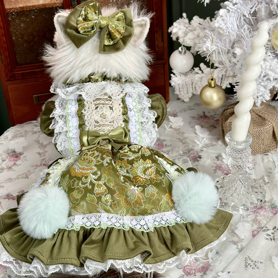 Vanilla Green Satin Cat Clothes, Small Dog Clothes